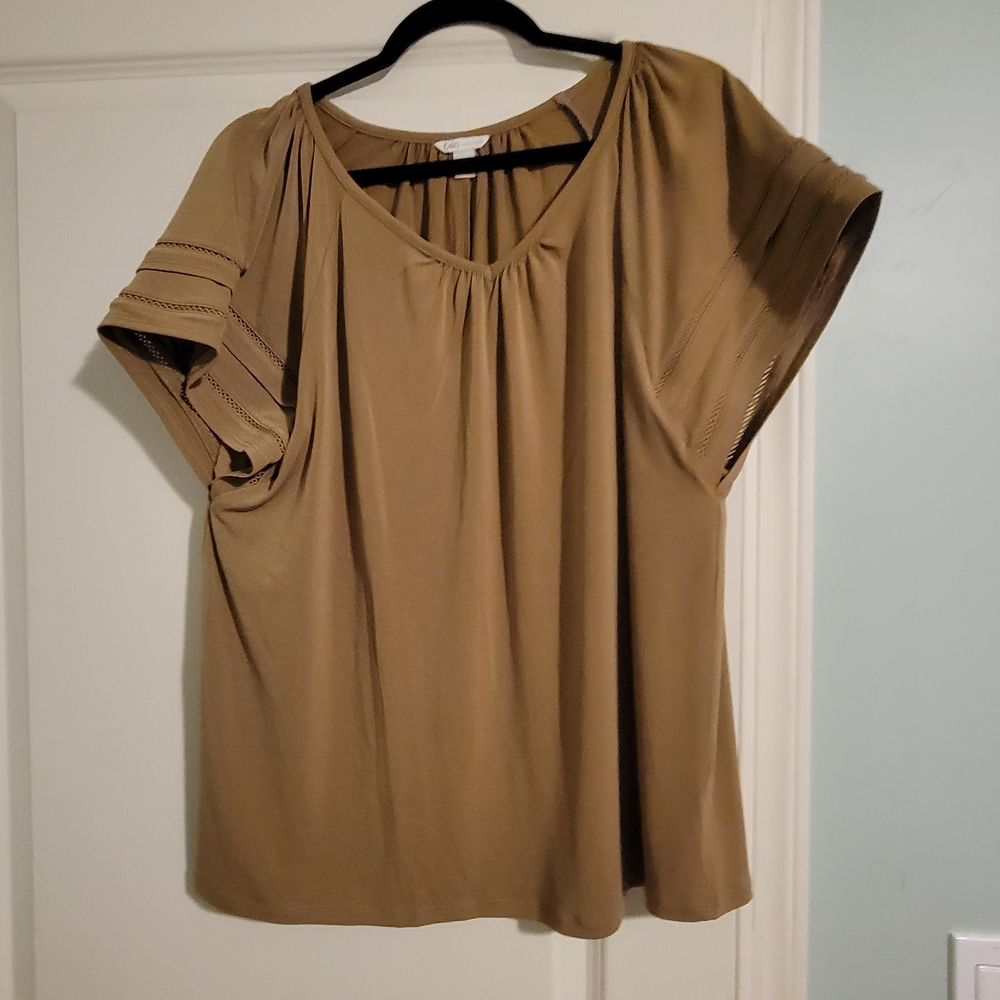 Cato Women's Olive Green Blouse with Sleeve Details